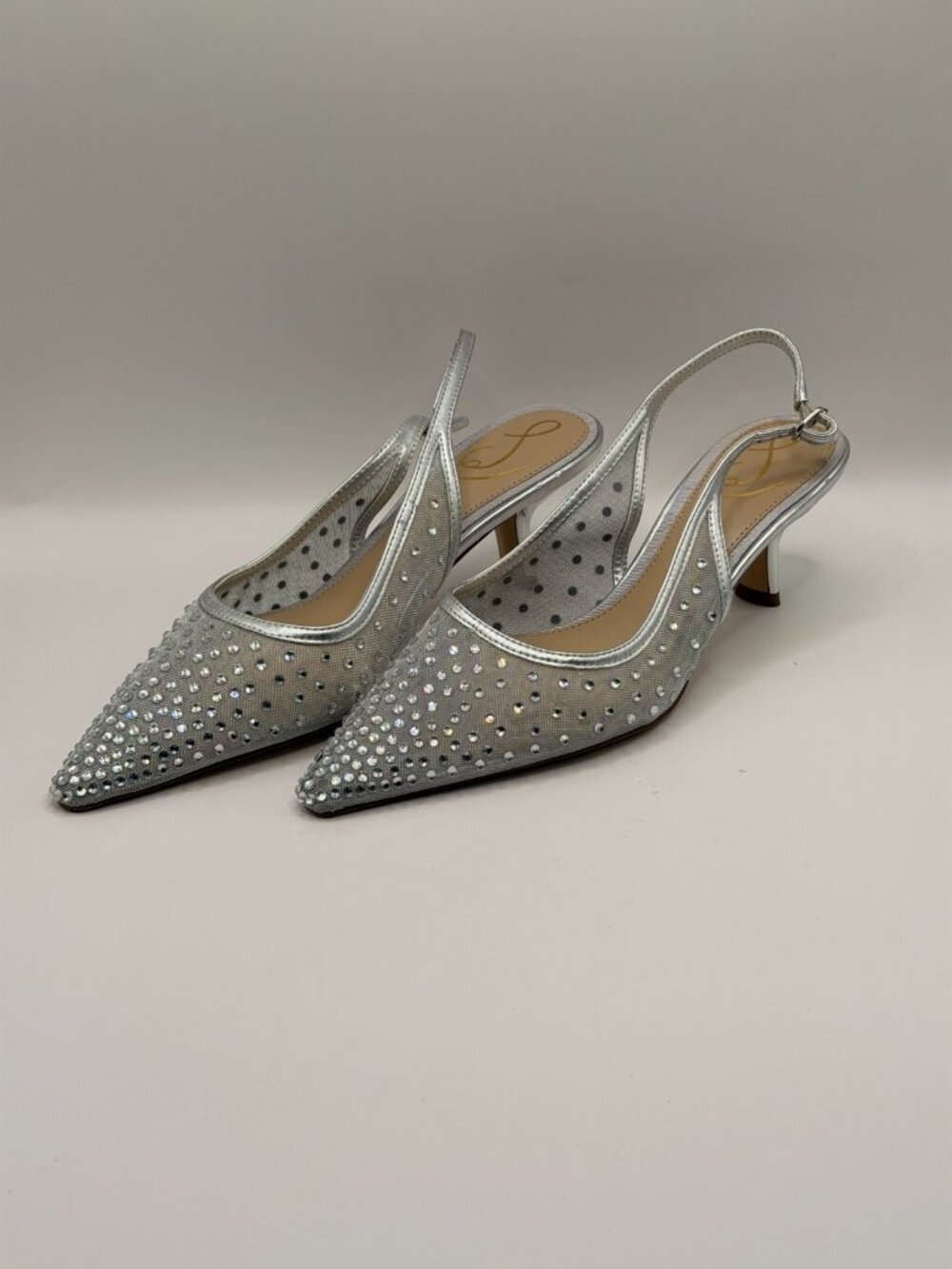 Sam Edelman Womens Bianka Silver Rhinestone Pointy Toe Pump Slingback Heel 6.5